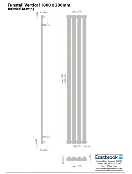 Eastbrook Designer Towel Radiator Eastbrook Tunstall Straight Vertical Designer Radiator in Matt Black