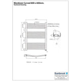 Eastbrook Ladder Rail Eastbrook Wendover Curved Vertical Heated Towel Rail - 800 x 600mm in White