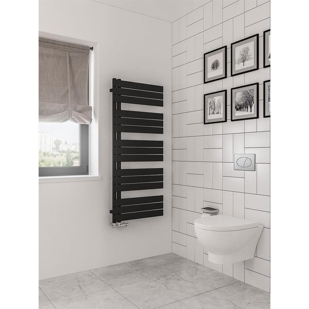 Eastbrook Designer Towel Radiator Eastbrook Helmsley Straight Vertical Designer Towel Rail in Matt Black 1400 x 600 / Central Heating