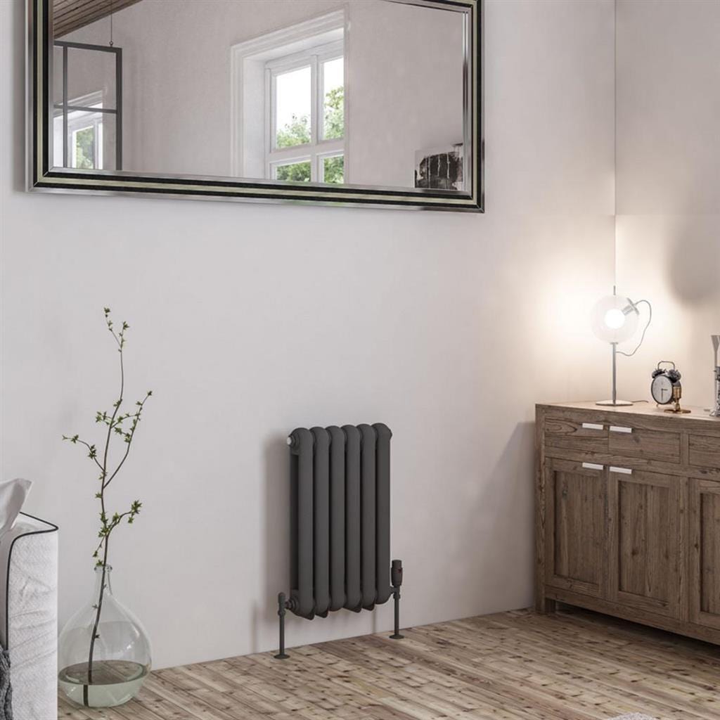 Eastbrook Column Radiators Eastbrook Rubano Straight Horizontal Traditional Column Radiator in Matt Anthracite 600 x 383 / Electric Only