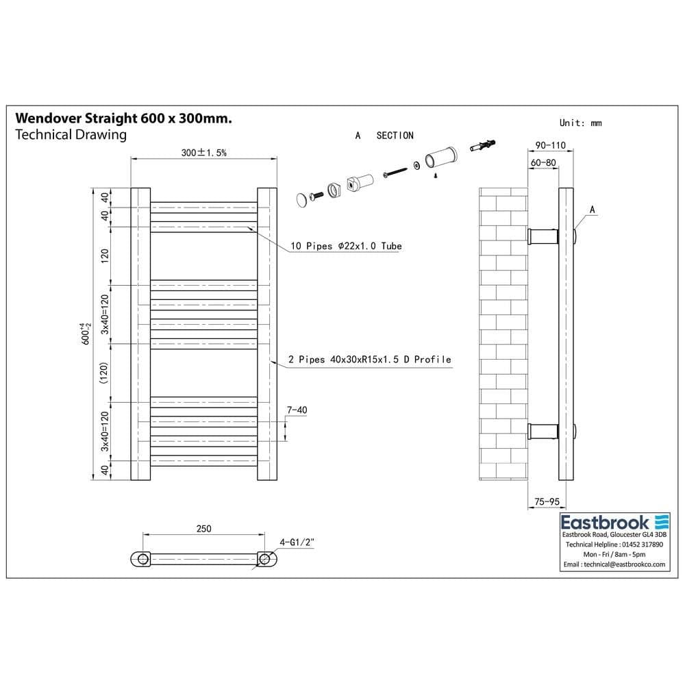 Eastbrook Wendover Straight Vertical Heated Towel Rail in Matt Black