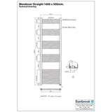 Eastbrook Ladder Rail Eastbrook Wendover Straight Vertical Heated Towel Rail - 1600 x 500mm in Gloss White