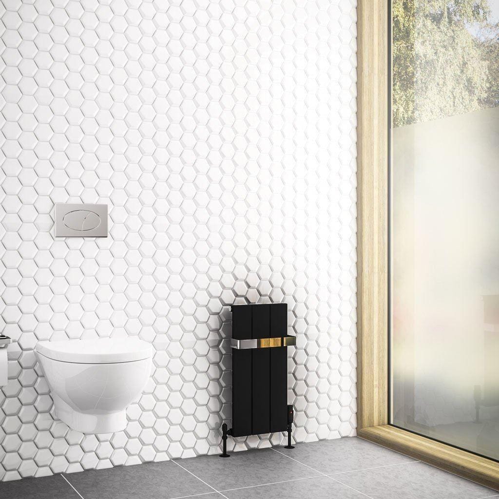 Eastbrook Panel Radiator Eastbrook Rosano Straight Vertical Aluminium Radiator in Matt Black 600 x 280mm / Electric Only