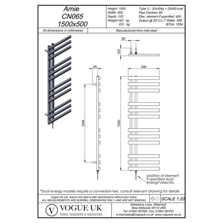 Vogue Amie Designer Heated Towel Rail in Chrome