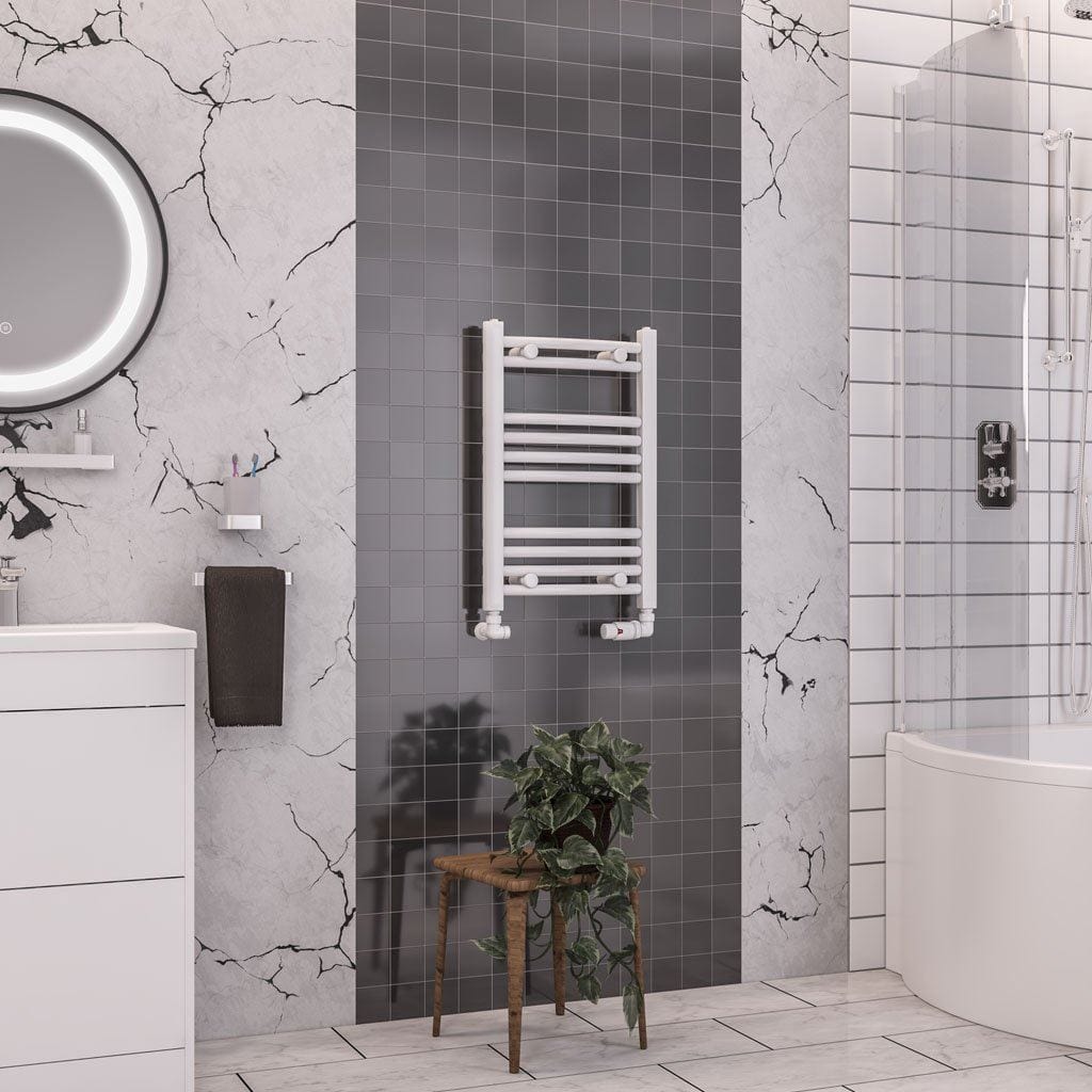 Totally Rads Ladder Rails Eastbrook Wendover Curved Vertical Heated Towel Rail in White 600 x 400 / Central Heating
