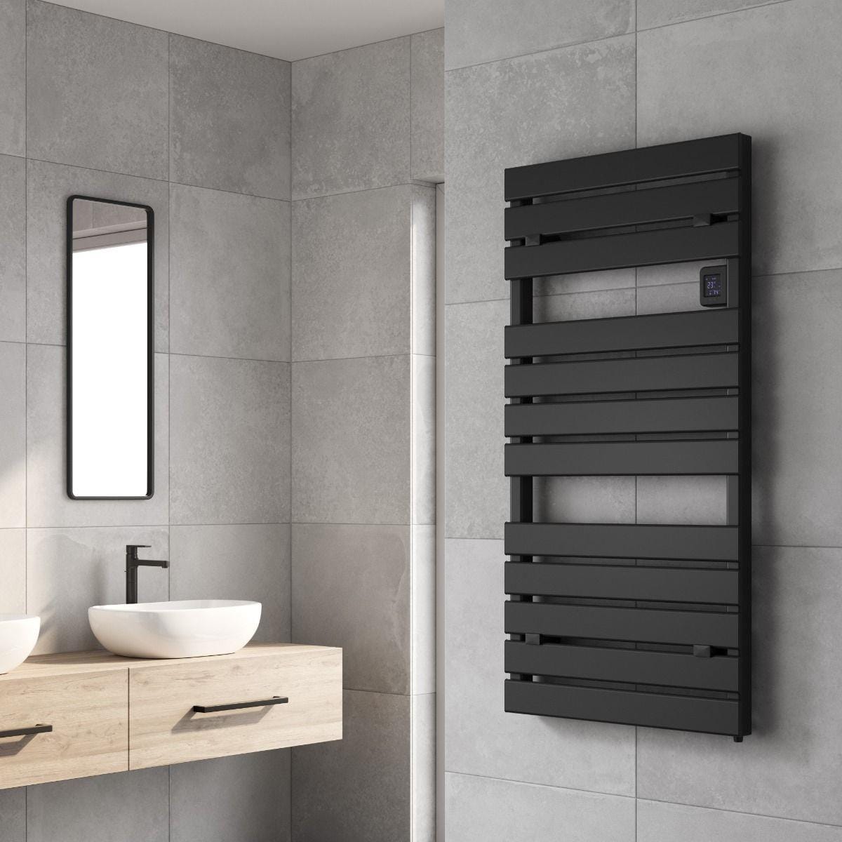 Reina Designer Towel Radiator Reina Gia Dry Electric Wi-Fi Enabled Designer Towel Radiator 1120 x 550mm / Black