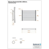 Eastbrook Designer Towel Radiator Eastbrook Murano Horizontal Designer Radiator in Gloss White