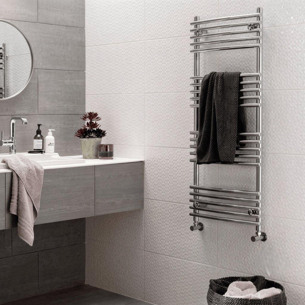 Vogue Designer Towel Radiator Vogue Melody Curved Designer Towel Radiator - 1186 x 500mm - Dual Fuel in Chrome