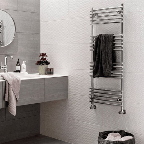 Vogue Designer Towel Radiator Vogue Melody Curved Designer Towel Radiator - 1186 x 500mm - Dual Fuel in Chrome