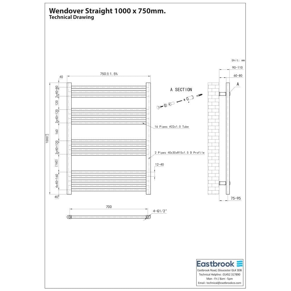 Eastbrook Eastbrook Wendover Straight Vertical Heated Towel Rail in Matt Black