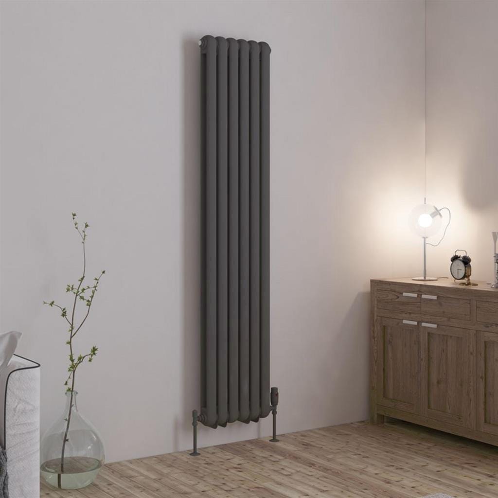Eastbrook Column Radiators Eastbrook Rubano Straight Vertical Traditional Column Radiator in Matt Anthracite 1800 x 383 / Electric Only