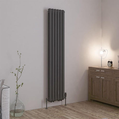 Eastbrook Column Radiators Eastbrook Rubano Straight Vertical Traditional Column Radiator in Matt Anthracite 1800 x 383 / Electric Only