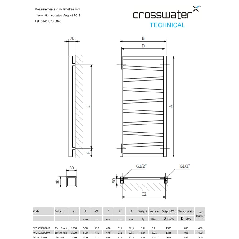Crosswater Designer Towel Radiator Crosswater Wedge Designer Towel Rail in Soft White Matt