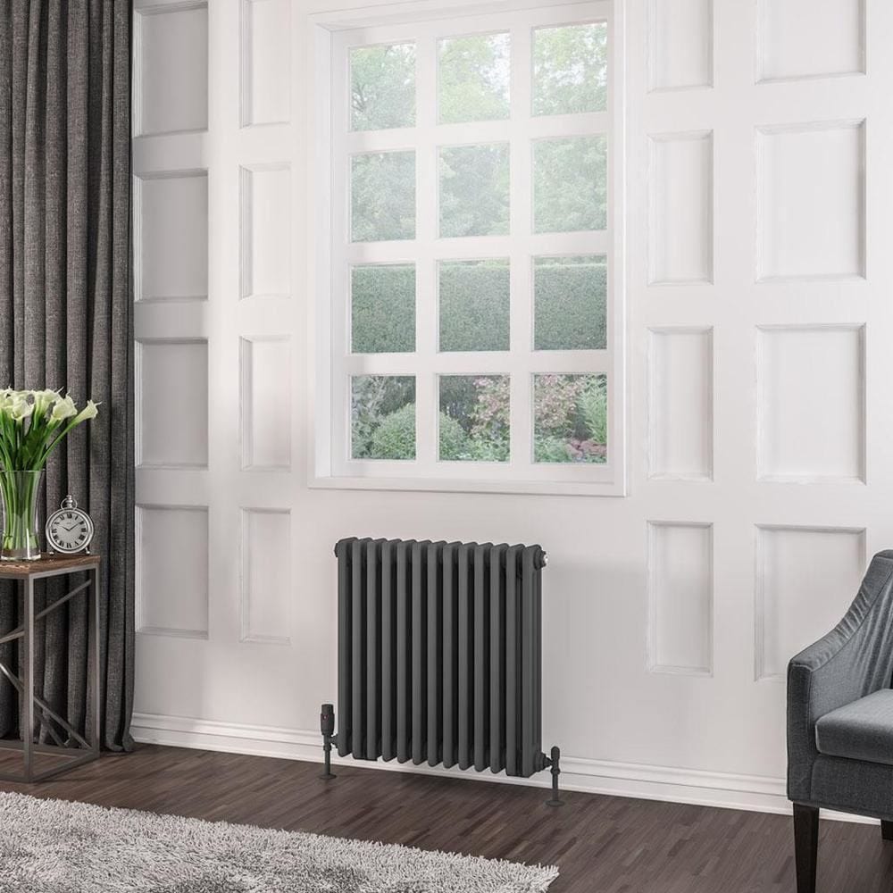 Eastbrook Column Radiator Eastbrook Rivassa Traditional 3 Column Radiator in Matt Anthracite 600 x 608 / Central Heating
