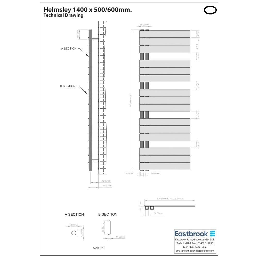 Eastbrook Designer Towel Radiator Eastbrook Helmsley Straight Vertical Designer Towel Rail in Matt Black