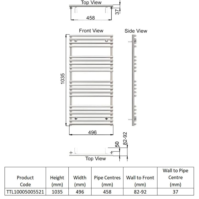 Redroom Designer Towel Radiators Redroom TT Lux Straight Vertical Heated Towel Rail in Quartz White